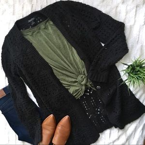 Lucky Brand Long Crocheted Cardigan Sweater